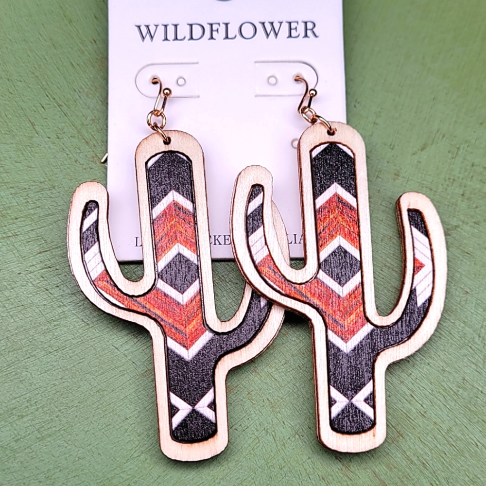WOOD CACTUS EARRINGS